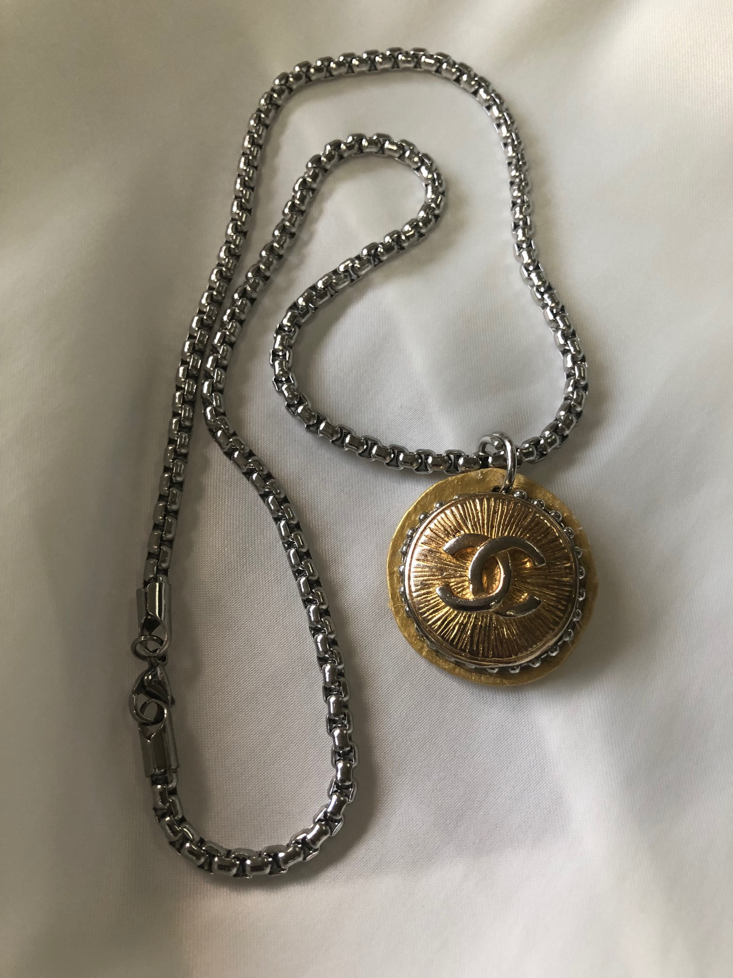 Reworked Vintage Chanel Button Necklace, Repurposed Designer Jewelry